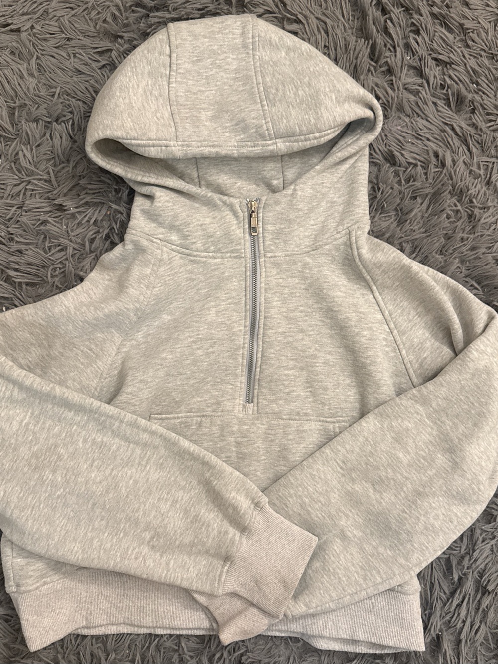 Women's Light Gray Half-Zip Hooded Pullover Sweater